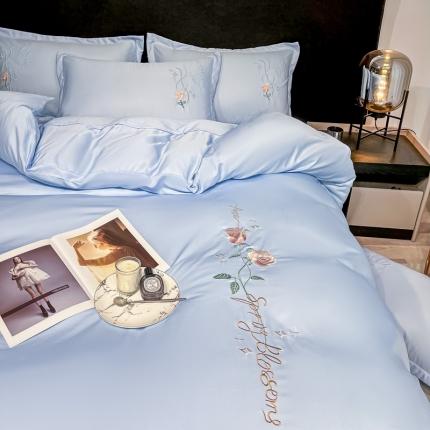 91家纺网 家纺一手货源 找家纺 （总）二八年华 2023新款水洗真丝刺绣四件套-玫瑰+蝴蝶