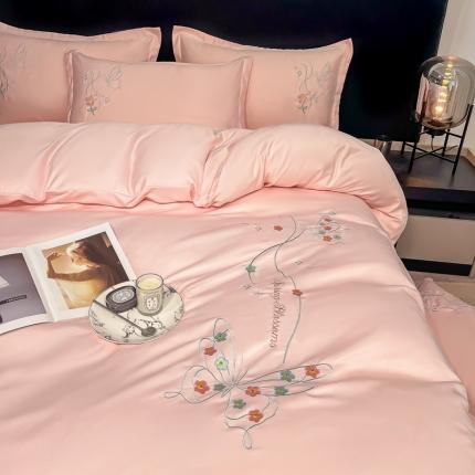 91家纺网 家纺一手货源 找家纺 （总）二八年华 2023新款水洗真丝刺绣四件套-玫瑰+蝴蝶