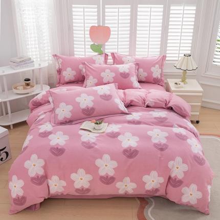 91家纺网 家纺一手货源 找家纺 简约 2025新款全棉四件套活性生态磨毛四件套白月光-紫