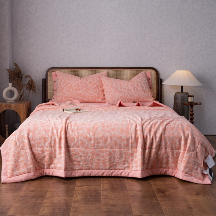 91家纺网 家纺一手货源 找家纺 安莱生活 2023新款 棉麻夏被四件套及单独夏被 棉麻-嫩粉