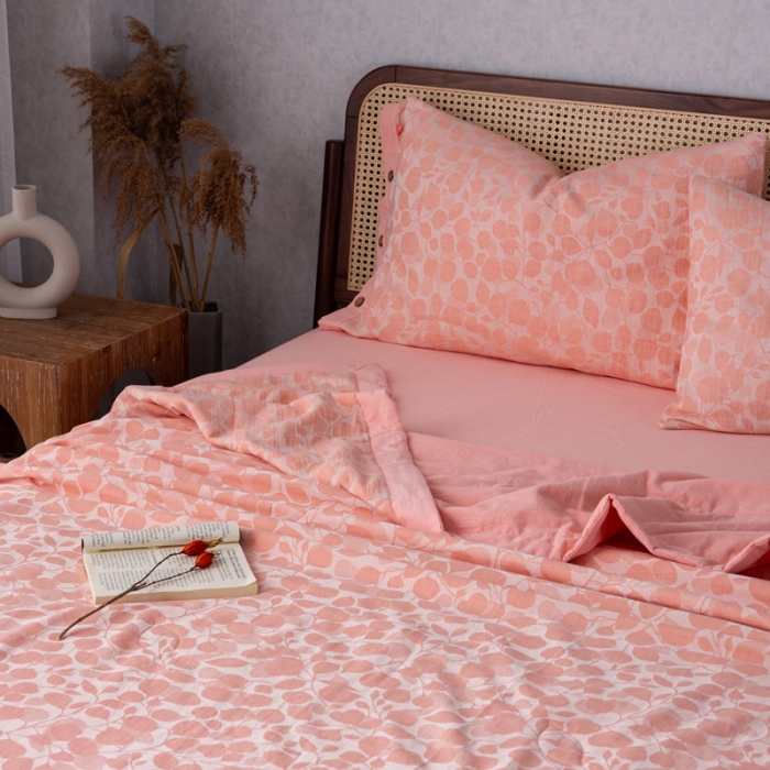 91家纺网 家纺一手货源 找家纺 安莱生活 2023新款 棉麻夏被四件套及单独夏被 棉麻-嫩粉