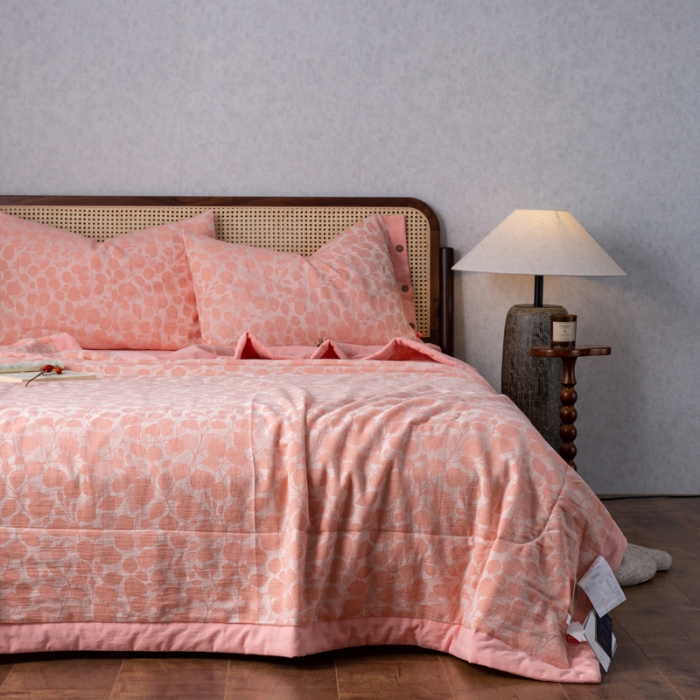 91家纺网 家纺一手货源 找家纺 安莱生活 2023新款 棉麻夏被四件套及单独夏被 棉麻-嫩粉