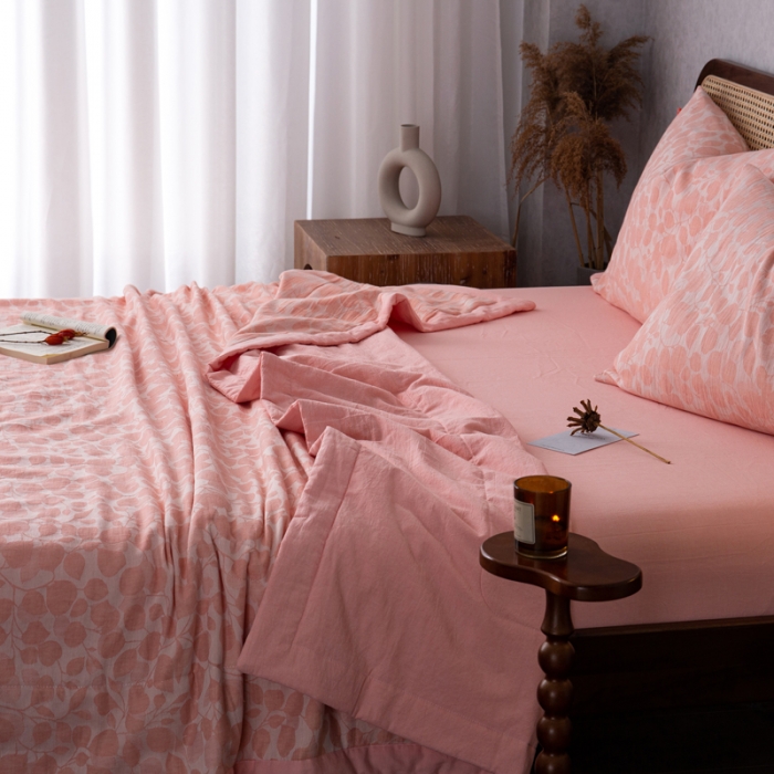 91家纺网 家纺一手货源 找家纺 安莱生活 2023新款 棉麻夏被四件套及单独夏被 棉麻-嫩粉