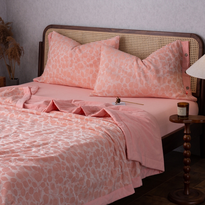 91家纺网 家纺一手货源 找家纺 安莱生活 2023新款 棉麻夏被四件套及单独夏被 棉麻-嫩粉