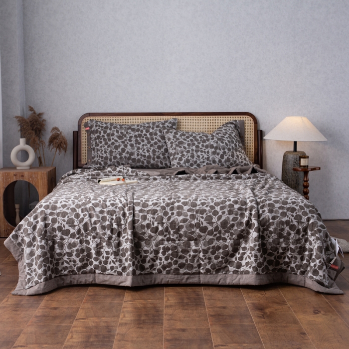 91家纺网 家纺一手货源 找家纺 安莱生活 2023新款 棉麻夏被四件套及单独夏被 棉麻-浅灰