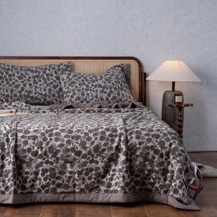 91家纺网 家纺一手货源 找家纺 安莱生活 2023新款 棉麻夏被四件套及单独夏被 棉麻-浅灰