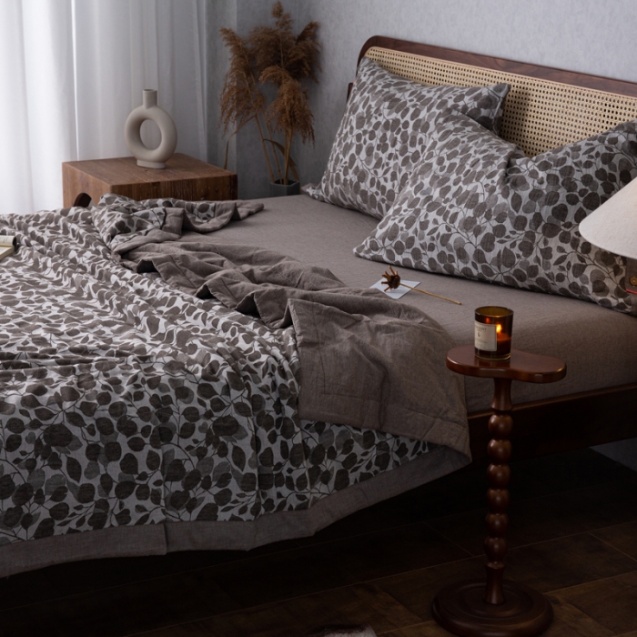 91家纺网 家纺一手货源 找家纺 安莱生活 2023新款 棉麻夏被四件套及单独夏被 棉麻-浅灰