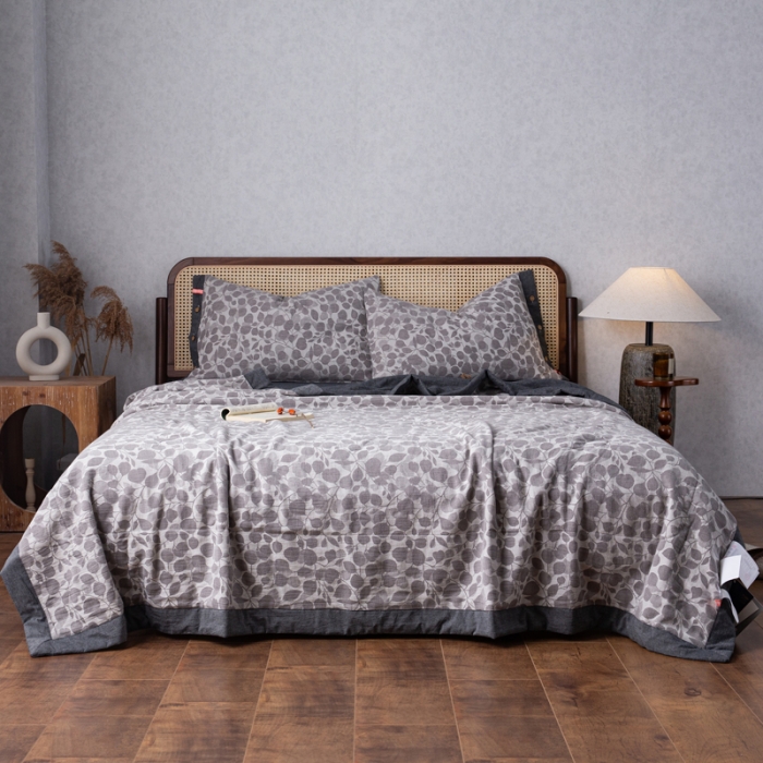 91家纺网 家纺一手货源 找家纺 安莱生活 2023新款 棉麻夏被四件套及单独夏被 棉麻-深灰