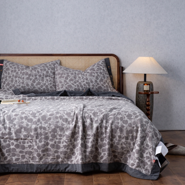 91家纺网 家纺一手货源 找家纺 安莱生活 2023新款 棉麻夏被四件套及单独夏被 棉麻-深灰