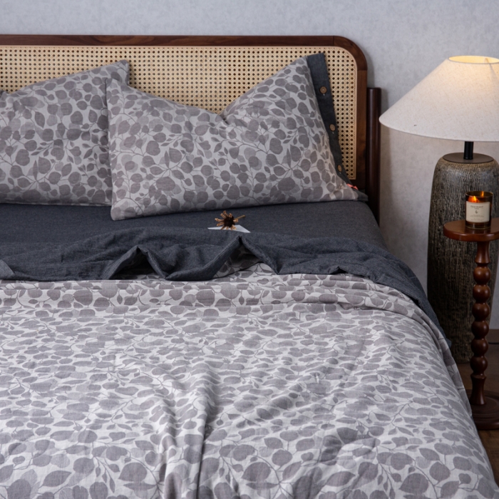 91家纺网 家纺一手货源 找家纺 安莱生活 2023新款 棉麻夏被四件套及单独夏被 棉麻-深灰