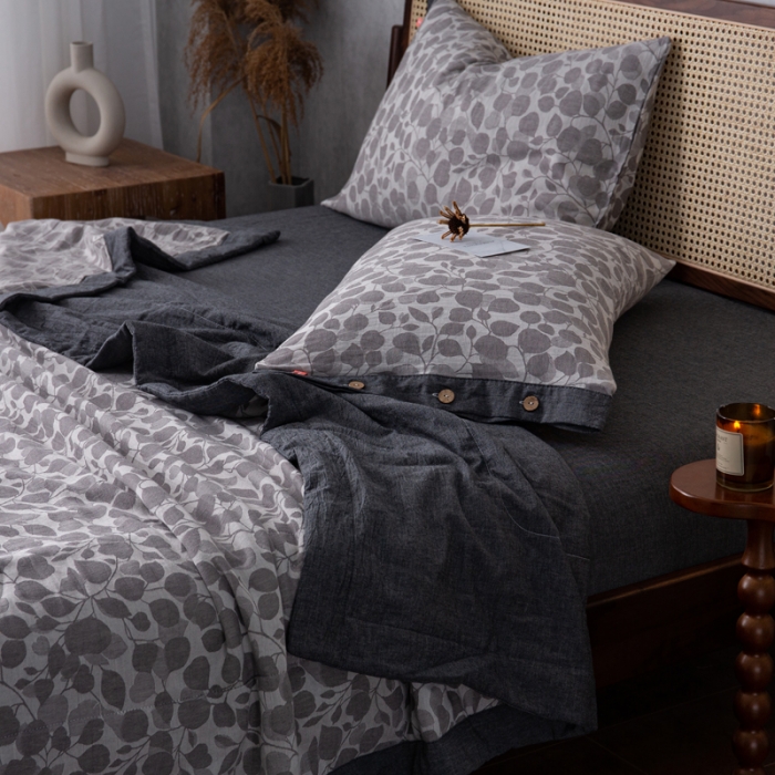 91家纺网 家纺一手货源 找家纺 安莱生活 2023新款 棉麻夏被四件套及单独夏被 棉麻-深灰