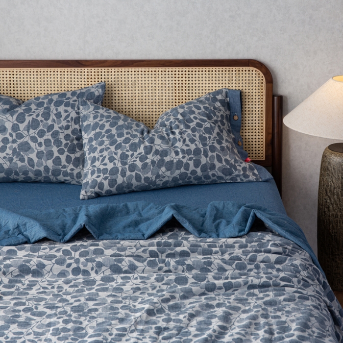 91家纺网 家纺一手货源 找家纺 安莱生活 2023新款 棉麻夏被四件套及单独夏被 棉麻-深蓝