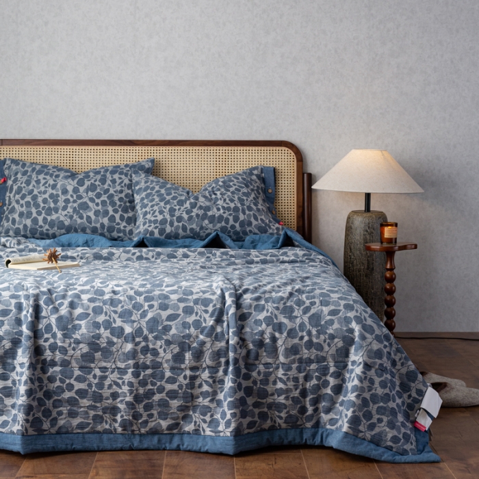 91家纺网 家纺一手货源 找家纺 安莱生活 2023新款 棉麻夏被四件套及单独夏被 棉麻-深蓝