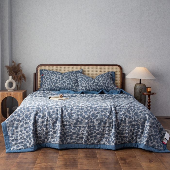 91家纺网 家纺一手货源 找家纺 安莱生活 2023新款 棉麻夏被四件套及单独夏被 棉麻-深蓝