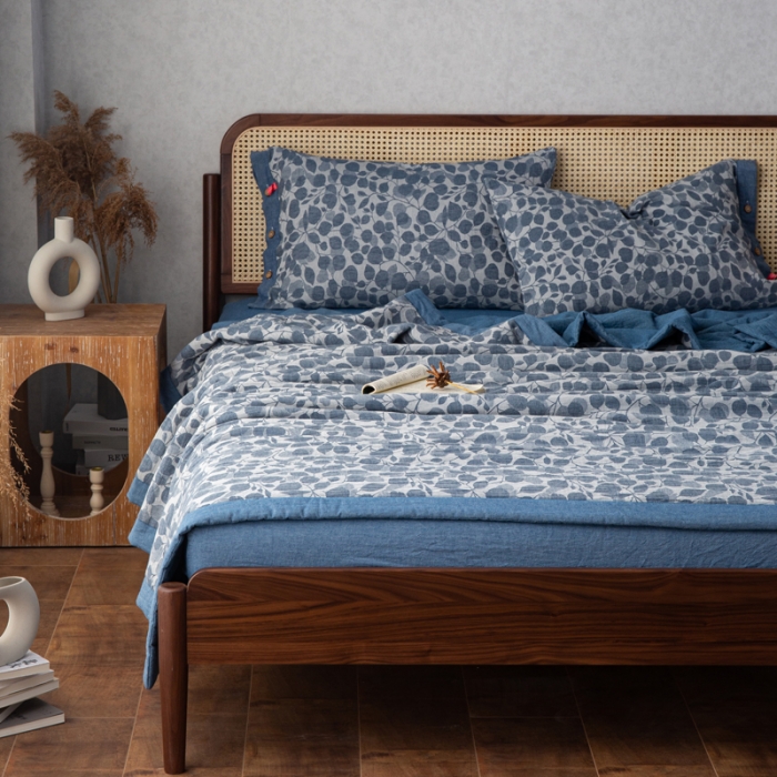 91家纺网 家纺一手货源 找家纺 安莱生活 2023新款 棉麻夏被四件套及单独夏被 棉麻-深蓝