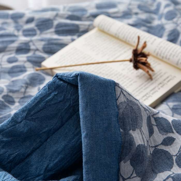 91家纺网 家纺一手货源 找家纺 安莱生活 2023新款 棉麻夏被四件套及单独夏被 棉麻-深蓝