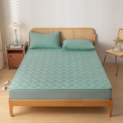 居眠2023新款防水大豆夹棉床笠 回行格-蓝