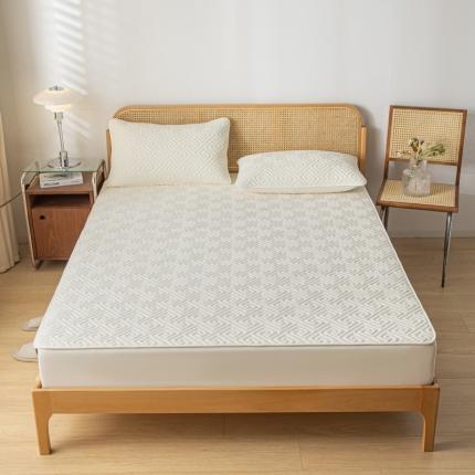 居眠2023新款防水大豆夹棉床笠 回行格-奶白