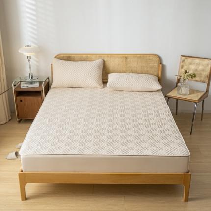 居眠2023新款防水大豆夹棉床笠 回行格-奶咖