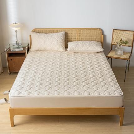 居眠2023新款防水大豆夹棉床笠 山茶花-奶咖