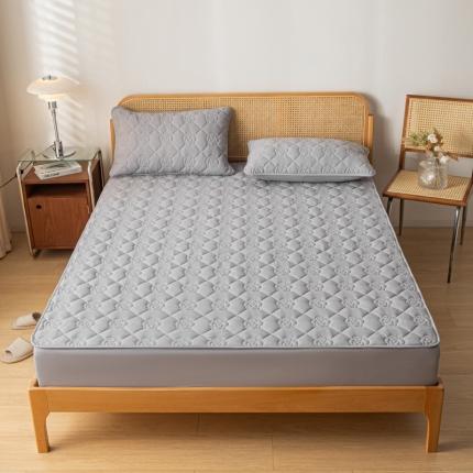 居眠2023新款防水大豆夹棉床笠 山茶花-浅灰