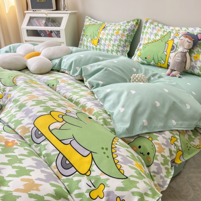 91家纺网 家纺一手货源 找家纺 宏源家纺 2023新款芦荟棉亲肤四件套 奇幻恐龙