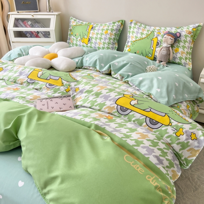 91家纺网 家纺一手货源 找家纺 宏源家纺 2023新款芦荟棉亲肤四件套 奇幻恐龙