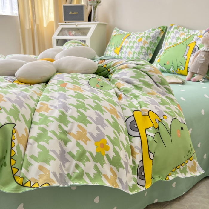 91家纺网 家纺一手货源 找家纺 宏源家纺 2023新款芦荟棉亲肤四件套 奇幻恐龙