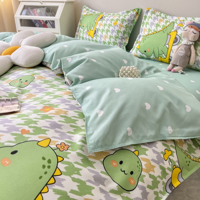 91家纺网 家纺一手货源 找家纺 宏源家纺 2023新款芦荟棉亲肤四件套 奇幻恐龙