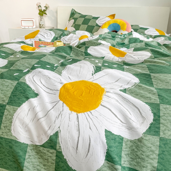 91家纺网 家纺一手货源 找家纺 宏源家纺 2023新款芦荟棉亲肤四件套 青涩花朵