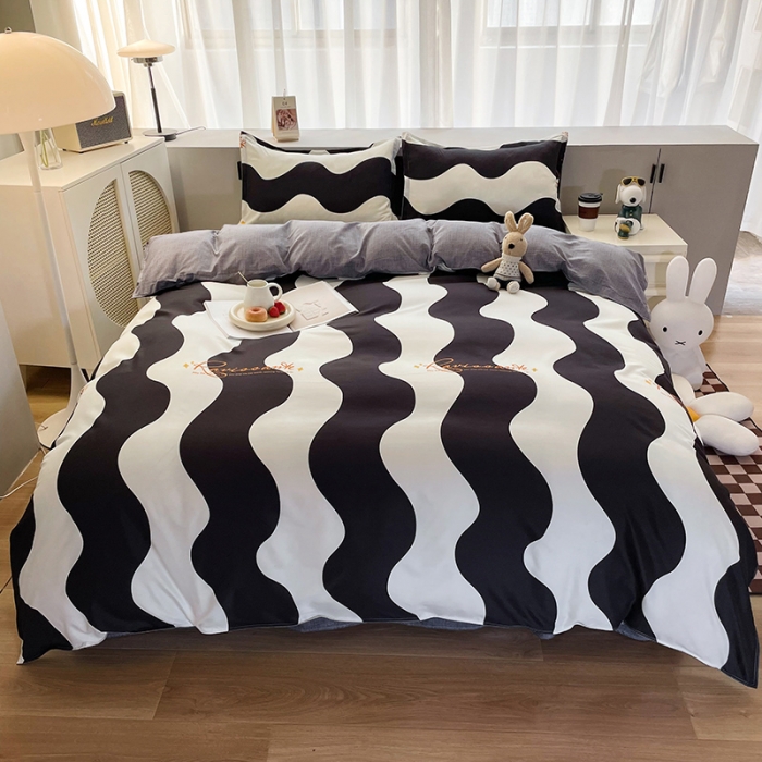 91家纺网 家纺一手货源 找家纺 宏源家纺 2023新款芦荟棉亲肤四件套 时尚波纹