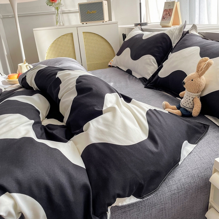 91家纺网 家纺一手货源 找家纺 宏源家纺 2023新款芦荟棉亲肤四件套 时尚波纹