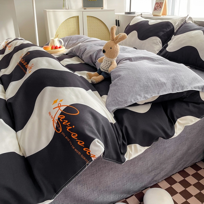 91家纺网 家纺一手货源 找家纺 宏源家纺 2023新款芦荟棉亲肤四件套 时尚波纹