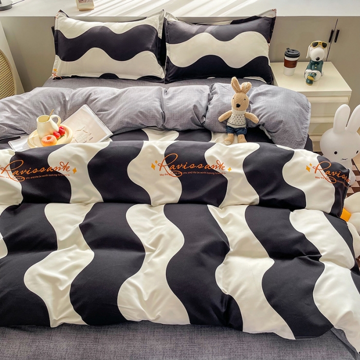 91家纺网 家纺一手货源 找家纺 宏源家纺 2023新款芦荟棉亲肤四件套 时尚波纹