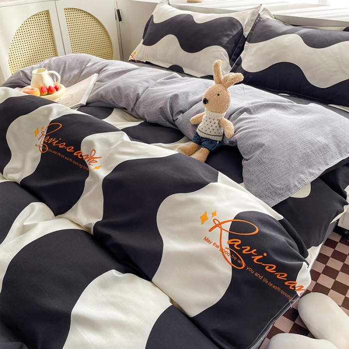 91家纺网 家纺一手货源 找家纺 宏源家纺 2023新款芦荟棉亲肤四件套 时尚波纹