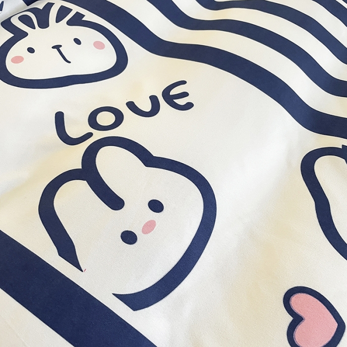 91家纺网 家纺一手货源 找家纺 宏源家纺 2023新款芦荟棉亲肤四件套 条纹兔