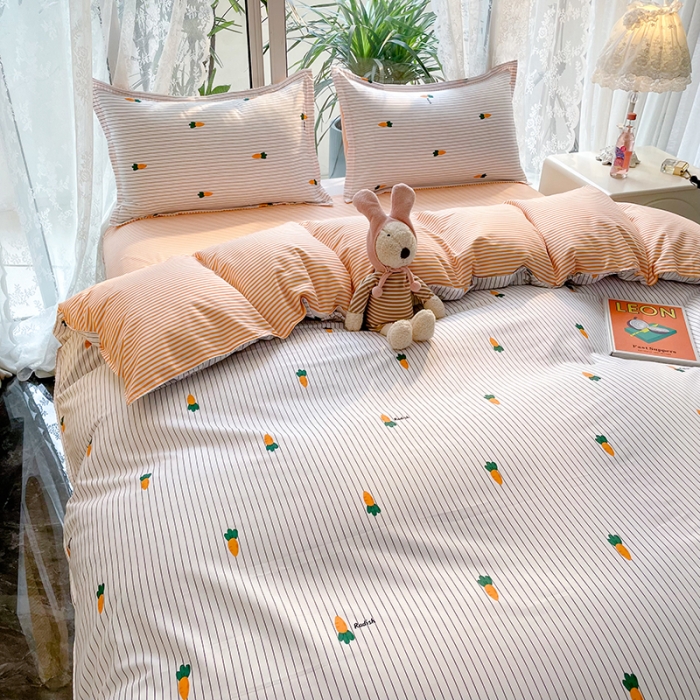 91家纺网 家纺一手货源 找家纺 宏源家纺 2023新款芦荟棉亲肤四件套 条纹小萝卜