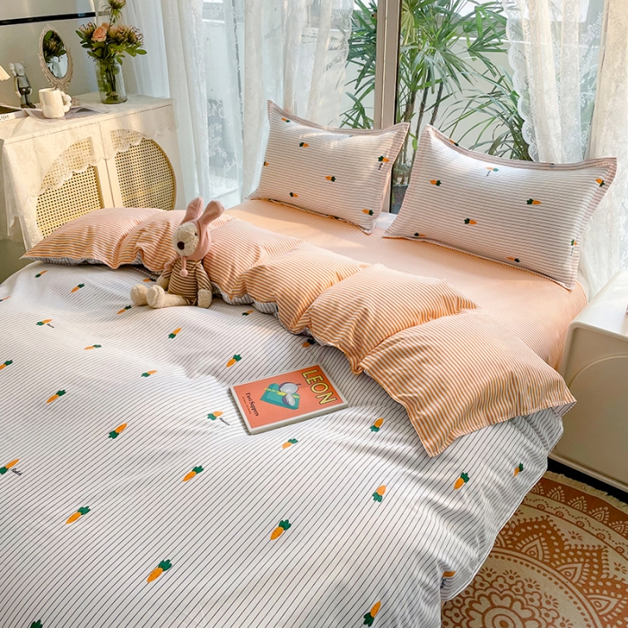 91家纺网 家纺一手货源 找家纺 宏源家纺 2023新款芦荟棉亲肤四件套 条纹小萝卜