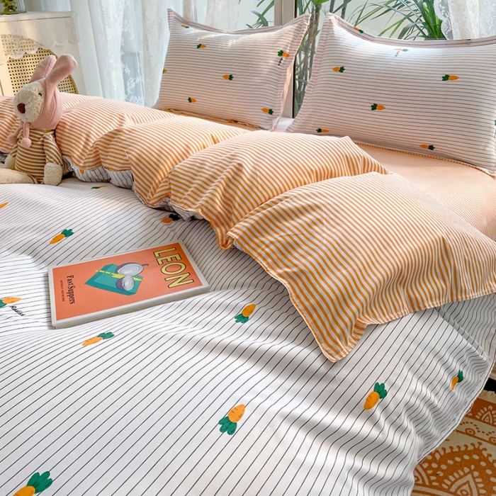 91家纺网 家纺一手货源 找家纺 宏源家纺 2023新款芦荟棉亲肤四件套 条纹小萝卜