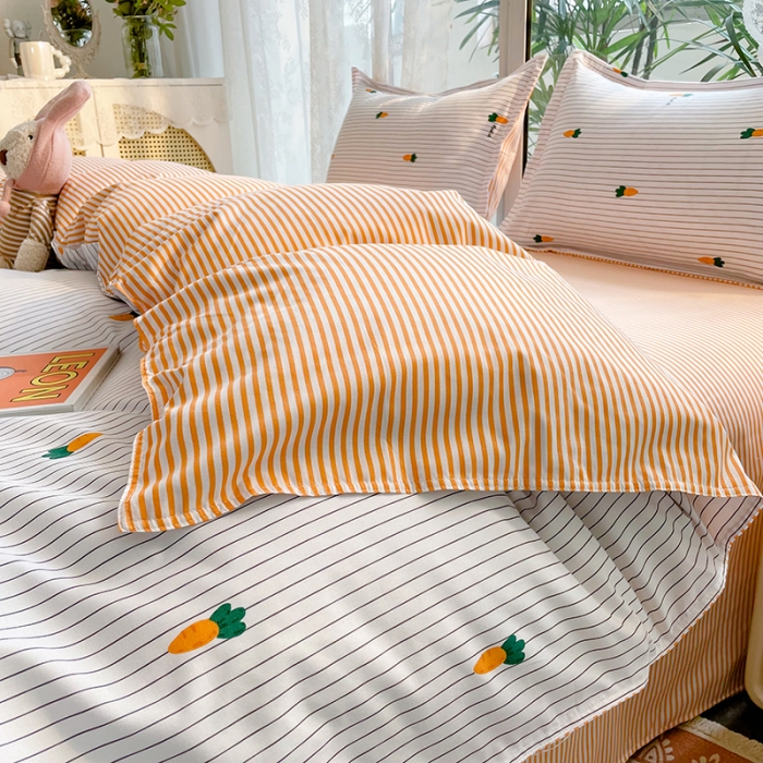 91家纺网 家纺一手货源 找家纺 宏源家纺 2023新款芦荟棉亲肤四件套 条纹小萝卜