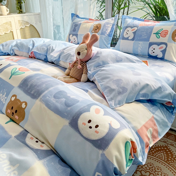 91家纺网 家纺一手货源 找家纺 宏源家纺 2023新款芦荟棉亲肤四件套 兔与熊