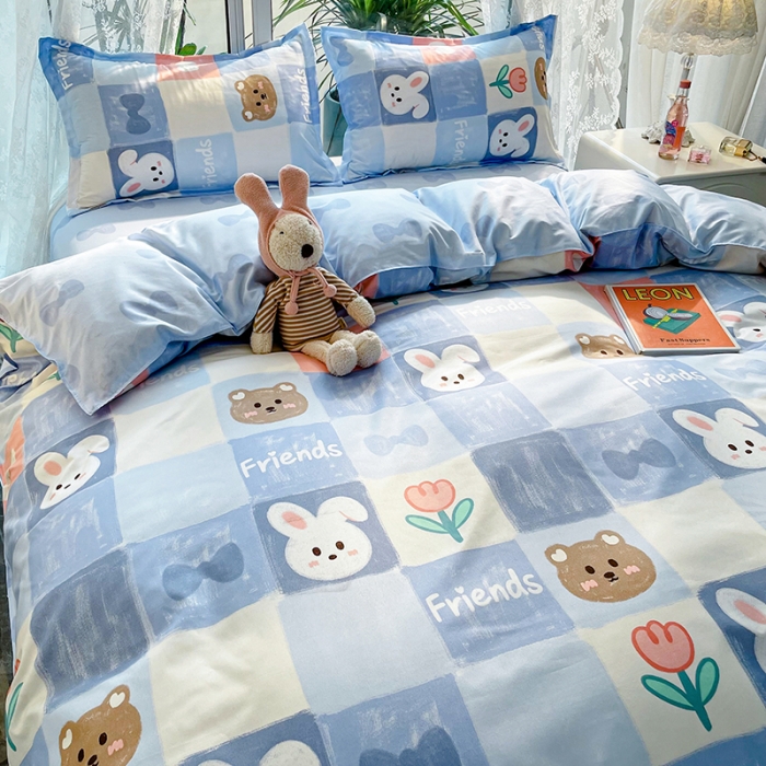 91家纺网 家纺一手货源 找家纺 宏源家纺 2023新款芦荟棉亲肤四件套 兔与熊