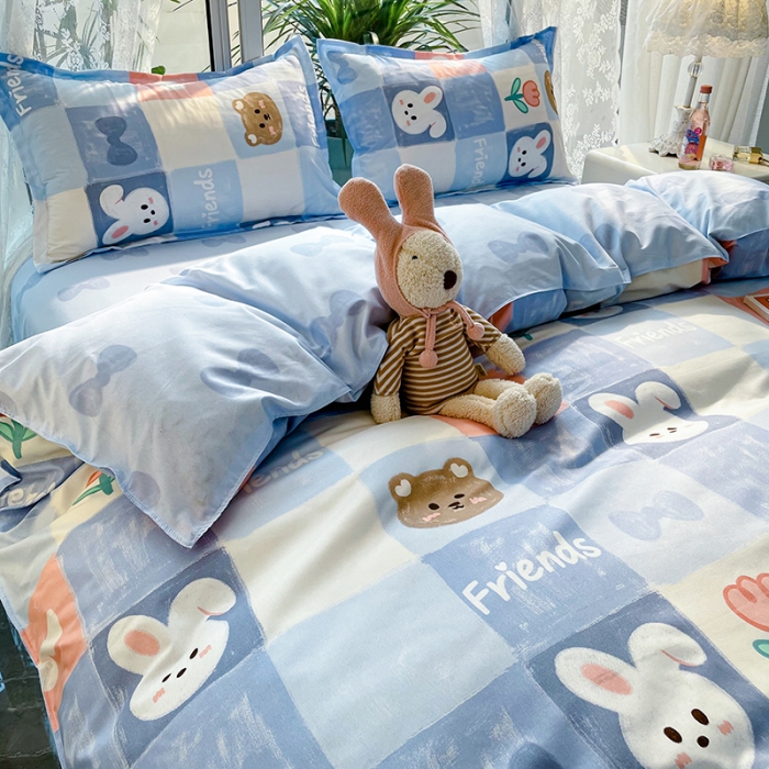 91家纺网 家纺一手货源 找家纺 宏源家纺 2023新款芦荟棉亲肤四件套 兔与熊