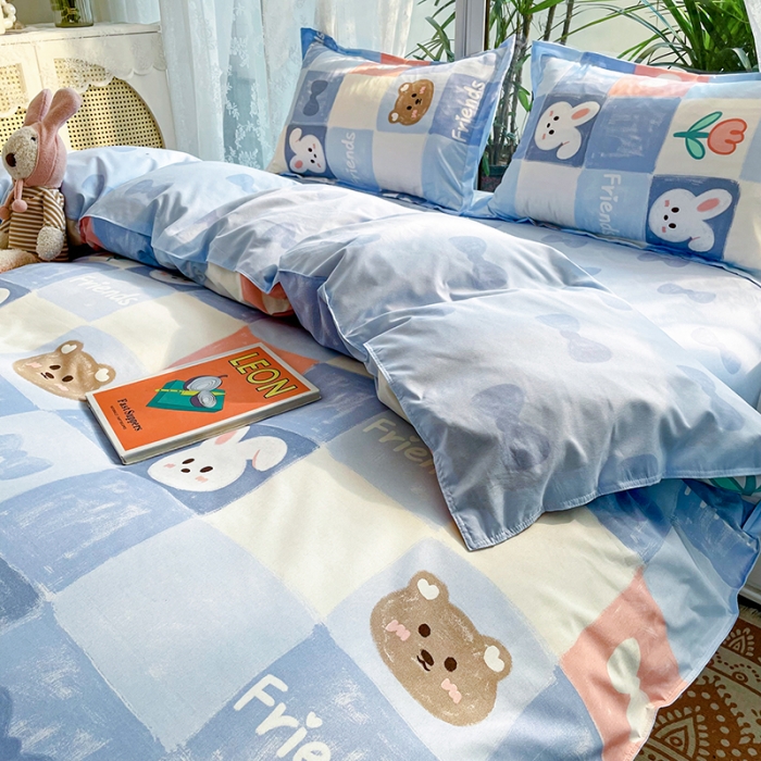 91家纺网 家纺一手货源 找家纺 宏源家纺 2023新款芦荟棉亲肤四件套 兔与熊