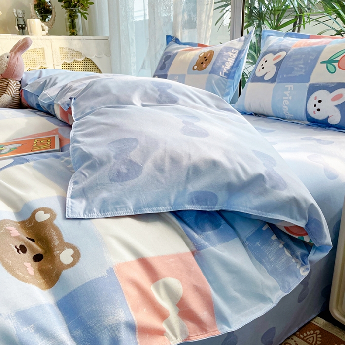 91家纺网 家纺一手货源 找家纺 宏源家纺 2023新款芦荟棉亲肤四件套 兔与熊