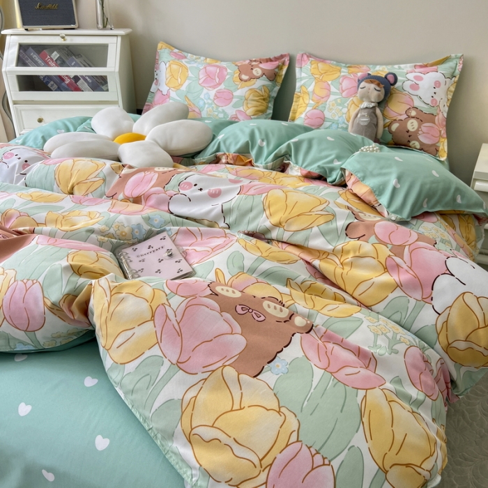 91家纺网 家纺一手货源 找家纺 宏源家纺 2023新款芦荟棉亲肤四件套 小伙伴