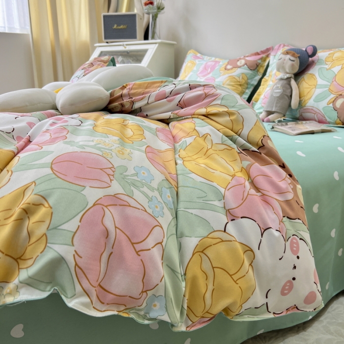 91家纺网 家纺一手货源 找家纺 宏源家纺 2023新款芦荟棉亲肤四件套 小伙伴