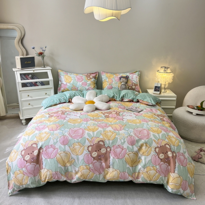 91家纺网 家纺一手货源 找家纺 宏源家纺 2023新款芦荟棉亲肤四件套 小伙伴