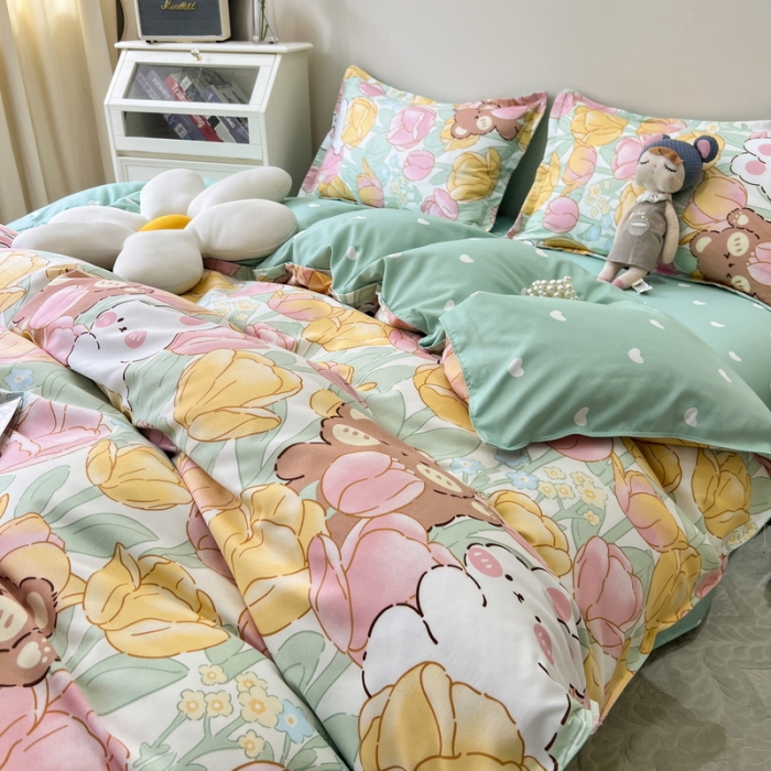 91家纺网 家纺一手货源 找家纺 宏源家纺 2023新款芦荟棉亲肤四件套 小伙伴