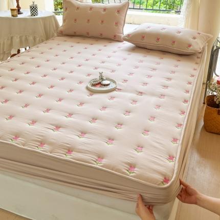 91家纺网 家纺一手货源 找家纺 尊康家纺（原磊科） 2024新款亲肤奶昔棉抗菌夹棉床笠-紫菀系列 紫菀-香槟金